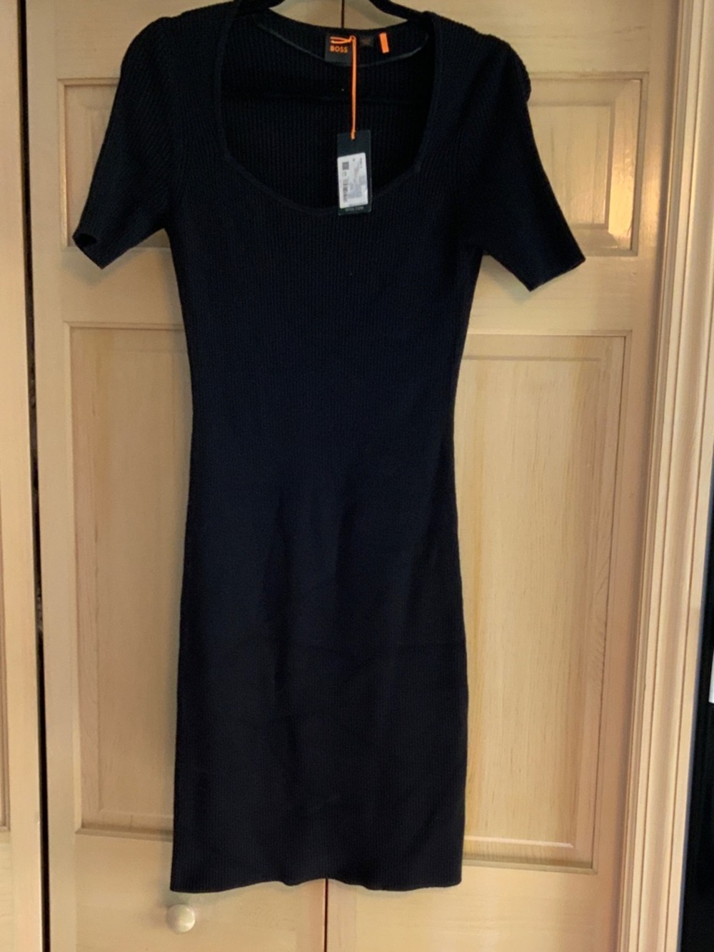 BOSS Navy Ribbed Short-Sleeve Mini Dress